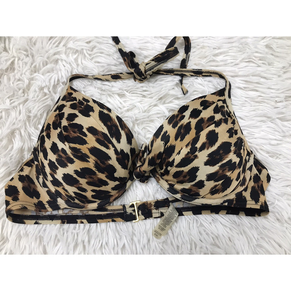 Vintage 2012 Victoria’s Secret 34B Push Up Leopard Print Swim Top - Picture 2 of 6
